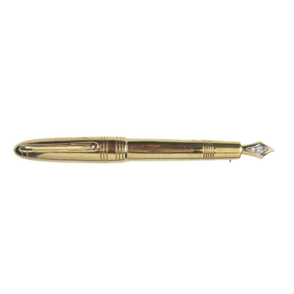 Carolee FAUX Fountain Pen Brooch 3.3 inch Pin Rhinestones Jewelry Goldtone